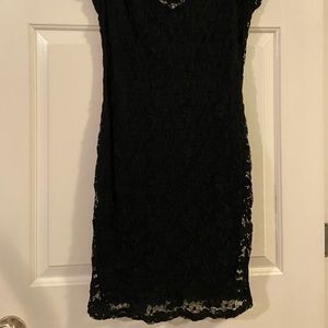 Black cocktail dress with lace overlay